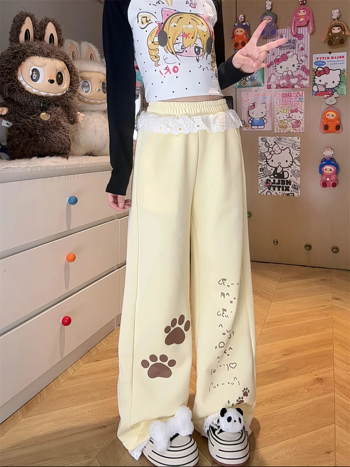 Cargo Ankle-Length Pants – Punk Gothic Lace-Up Trousers for Women