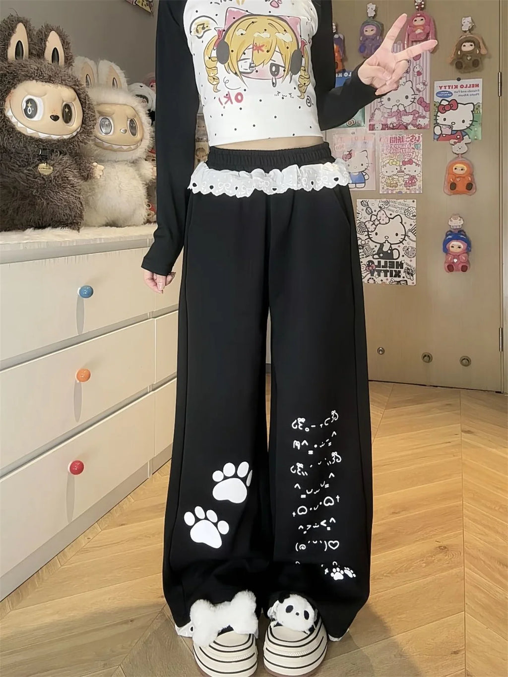 Cargo Ankle-Length Pants – Punk Gothic Lace-Up Trousers for Women