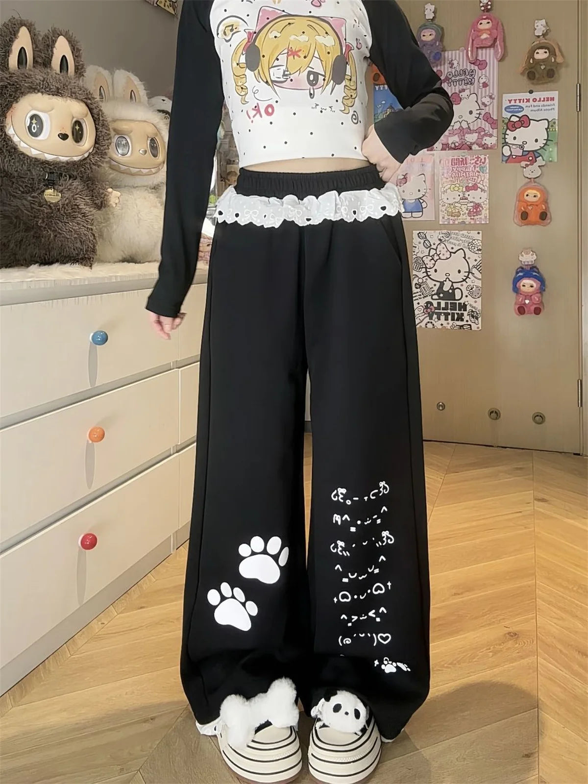 Cargo Ankle-Length Pants – Punk Gothic Lace-Up Trousers for Women