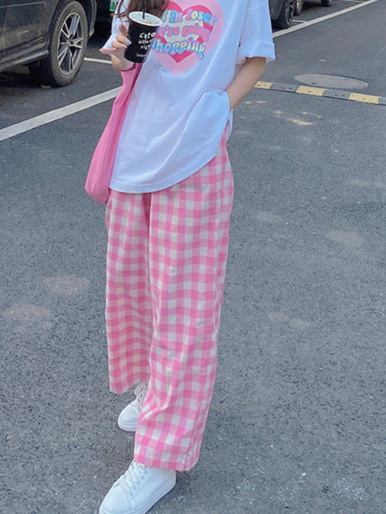 Pants Women Plaid High Waist Hot Sale Summer Loose Korean Style Wide Leg Pockets All-match Stylish New Arrivals Popular Female