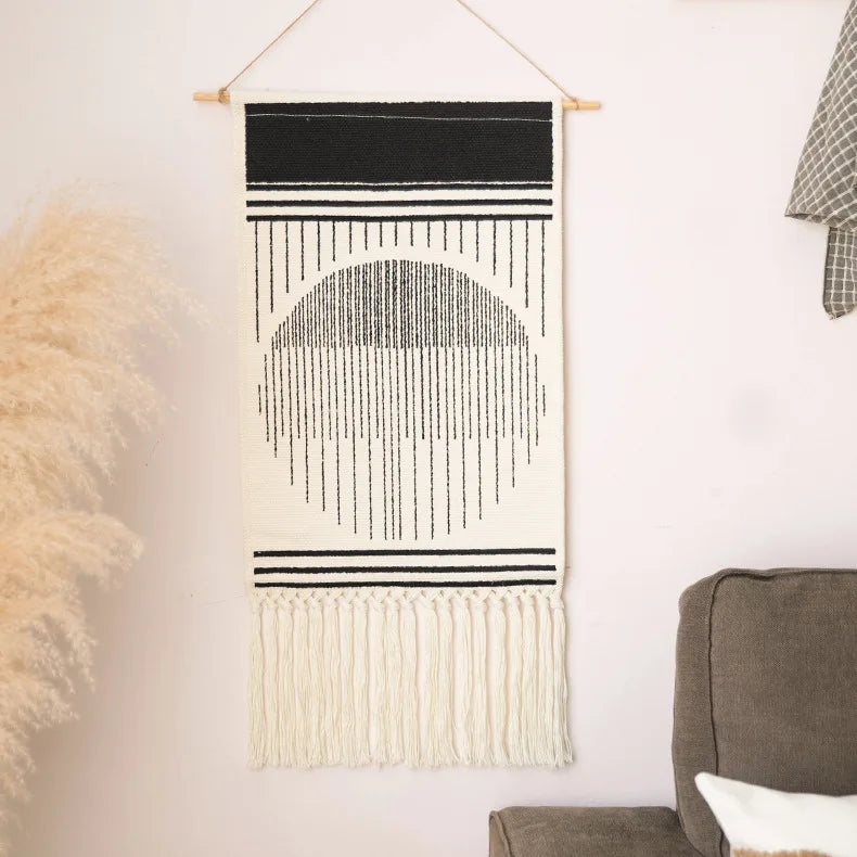 Boho Tassel Wall Tapestry – Handmade Woven Cotton Home Decor
