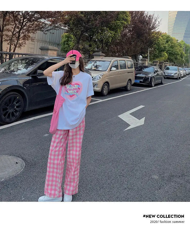 Pants Women Plaid High Waist Hot Sale Summer Loose Korean Style Wide Leg Pockets All-match Stylish New Arrivals Popular Female