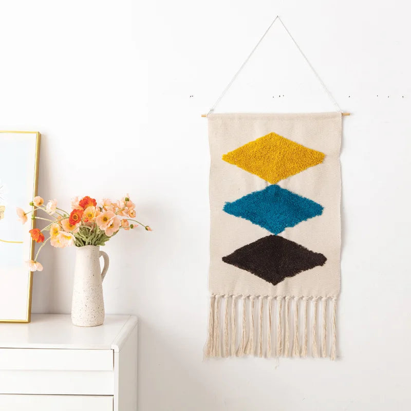 Boho Tassel Wall Tapestry – Handmade Woven Cotton Home Decor