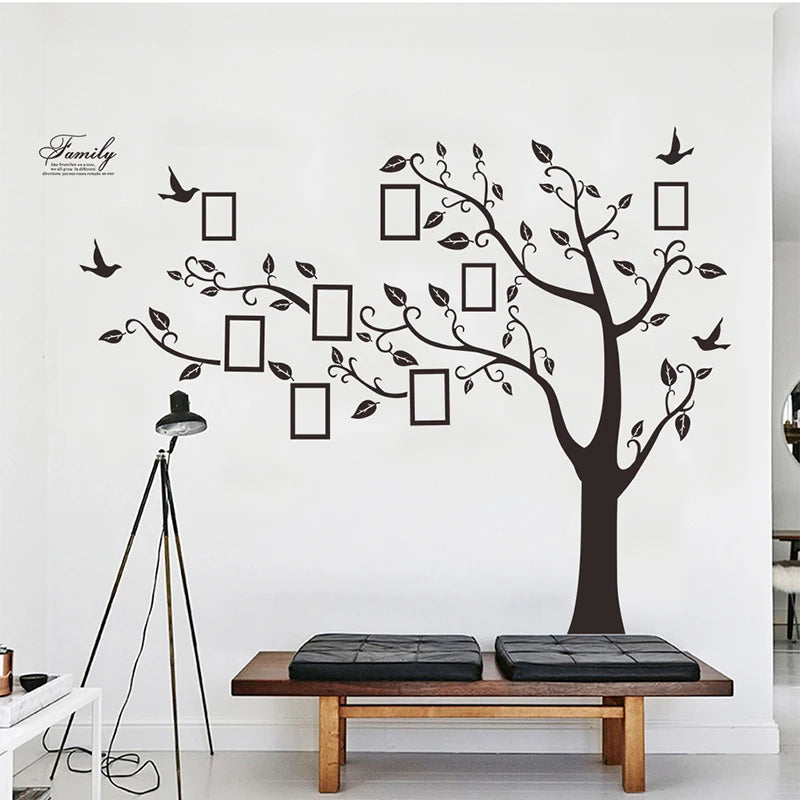 Large Black 3D DIY Photos Frame Trees PVC Wall Decals/Adhesive Family Wall Stickers Mural Art Home Decor Living Room Decorations