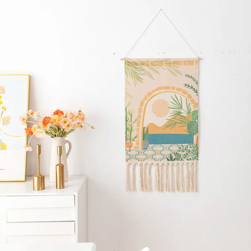 Boho Tassel Wall Tapestry – Handmade Woven Cotton Home Decor