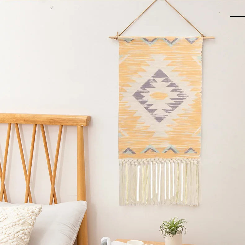 Boho Tassel Wall Tapestry – Handmade Woven Cotton Home Decor