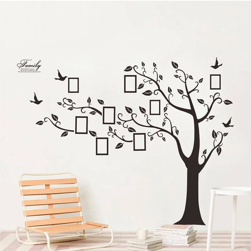Large Black 3D DIY Photos Frame Trees PVC Wall Decals/Adhesive Family Wall Stickers Mural Art Home Decor Living Room Decorations