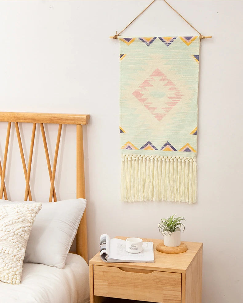 Boho Tassel Wall Tapestry – Handmade Woven Cotton Home Decor