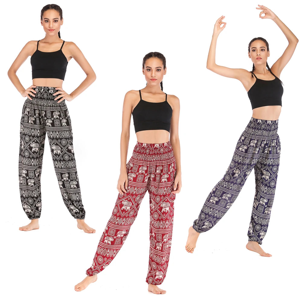 Boho Wide Leg Harem Pants – High Waist Smocked Waist Yoga Bottoms