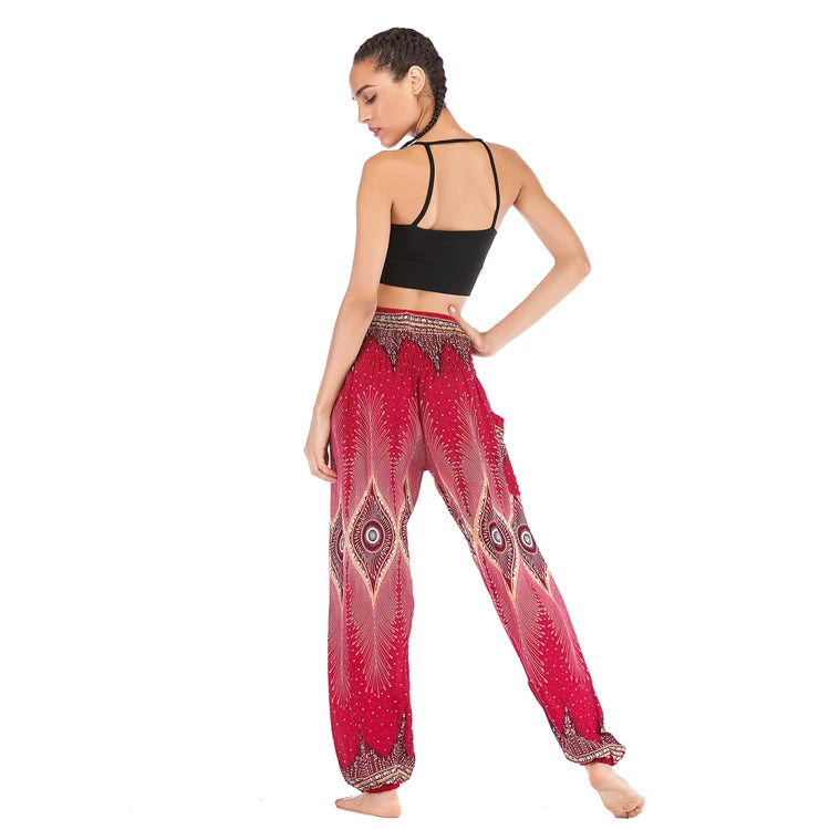 Boho Wide Leg Harem Pants – High Waist Smocked Waist Yoga Bottoms