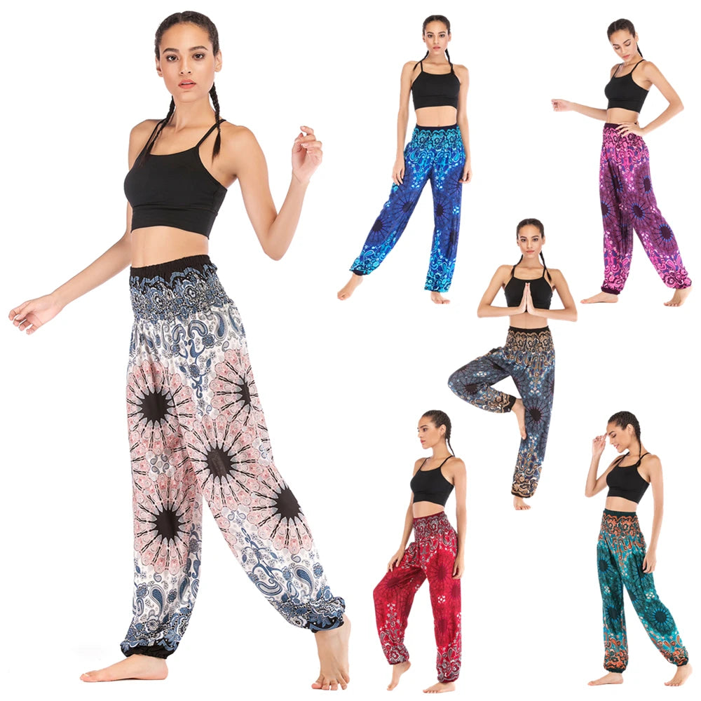 Boho Wide Leg Harem Pants – High Waist Smocked Waist Yoga Bottoms