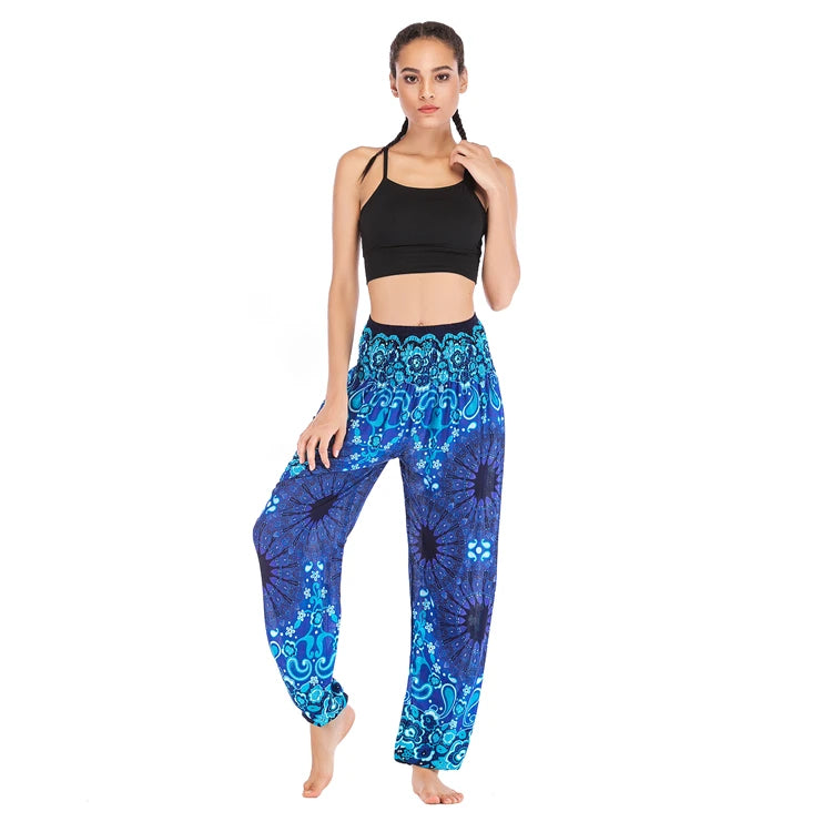 Boho Wide Leg Harem Pants – High Waist Smocked Waist Yoga Bottoms
