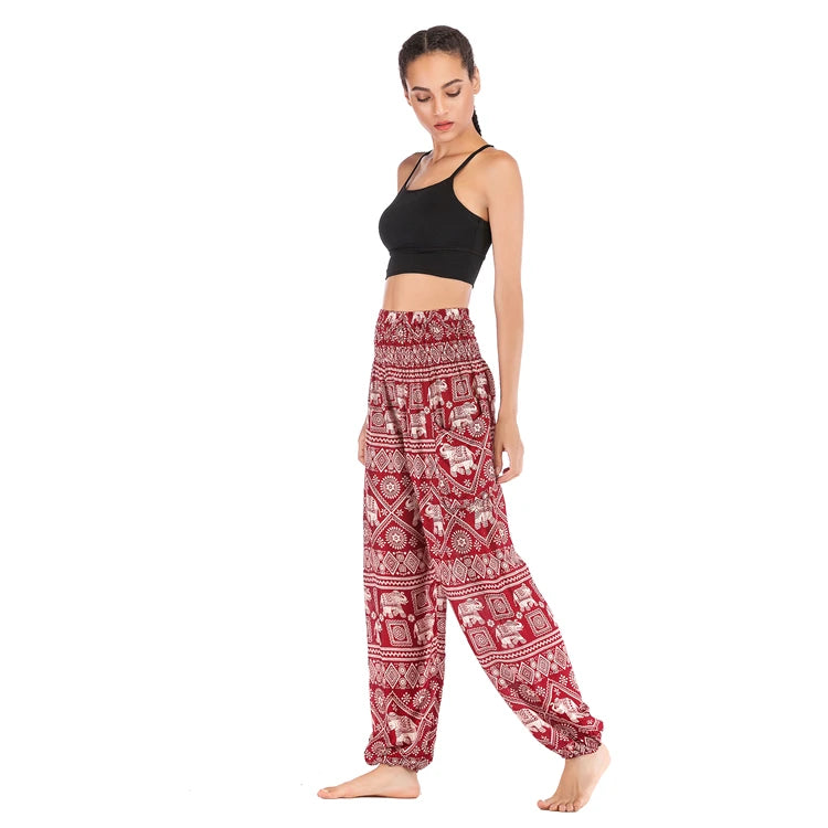 Boho Wide Leg Harem Pants – High Waist Smocked Waist Yoga Bottoms