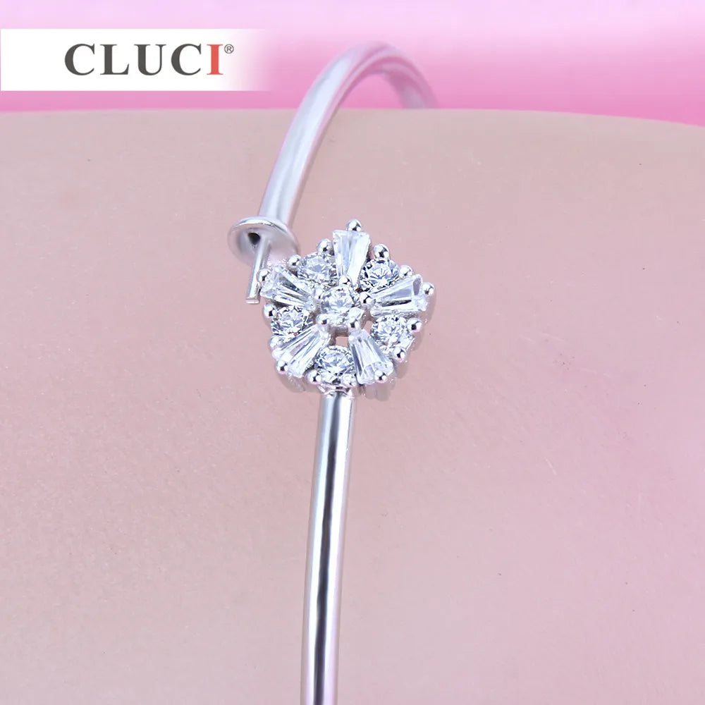 CLUCI five-pointed star 925 sterling silver bracelet accessary Adjustable Tiny Flower Bijoux bracelet to match pearl SB050SB