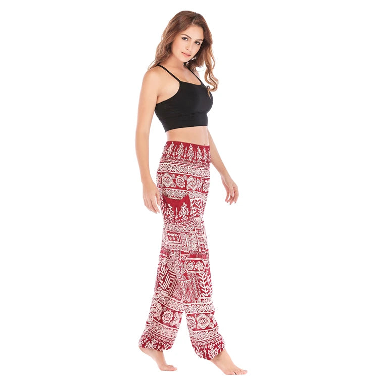 Boho Wide Leg Harem Pants – High Waist Smocked Waist Yoga Bottoms