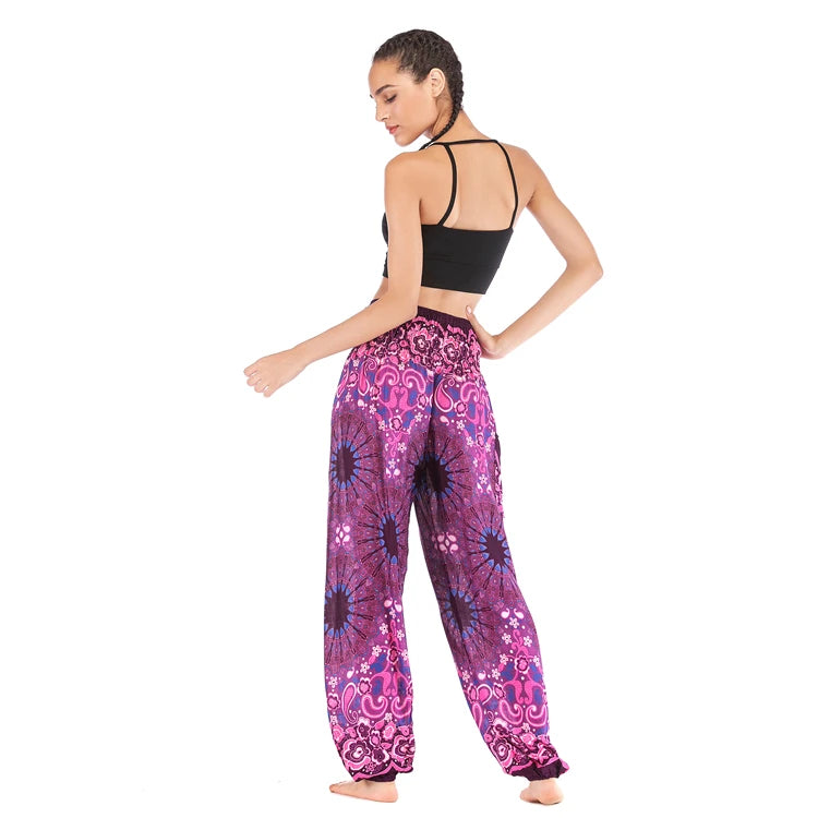 Boho Wide Leg Harem Pants – High Waist Smocked Waist Yoga Bottoms
