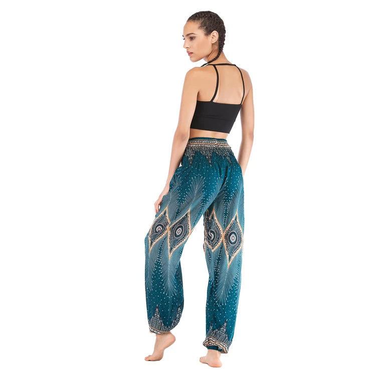 Boho Wide Leg Harem Pants – High Waist Smocked Waist Yoga Bottoms