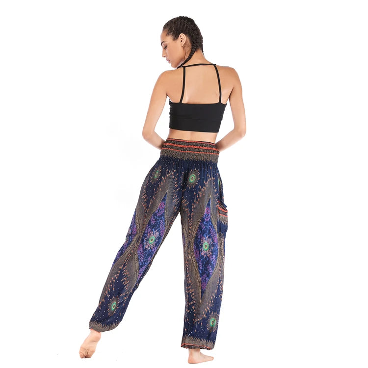 Boho Wide Leg Harem Pants – High Waist Smocked Waist Yoga Bottoms