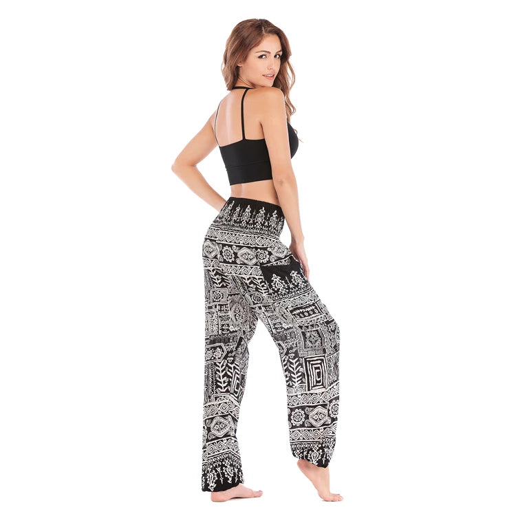 Boho Wide Leg Harem Pants – High Waist Smocked Waist Yoga Bottoms