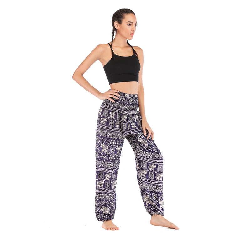 Boho Wide Leg Harem Pants – High Waist Smocked Waist Yoga Bottoms