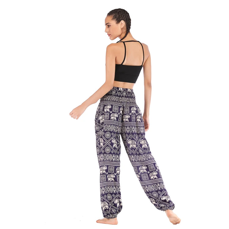 Boho Wide Leg Harem Pants – High Waist Smocked Waist Yoga Bottoms