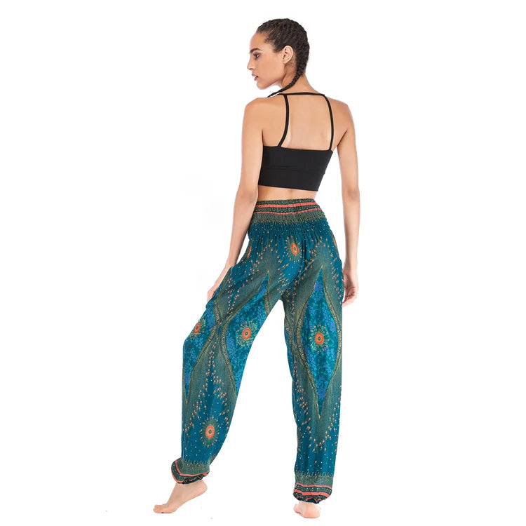 Boho Wide Leg Harem Pants – High Waist Smocked Waist Yoga Bottoms