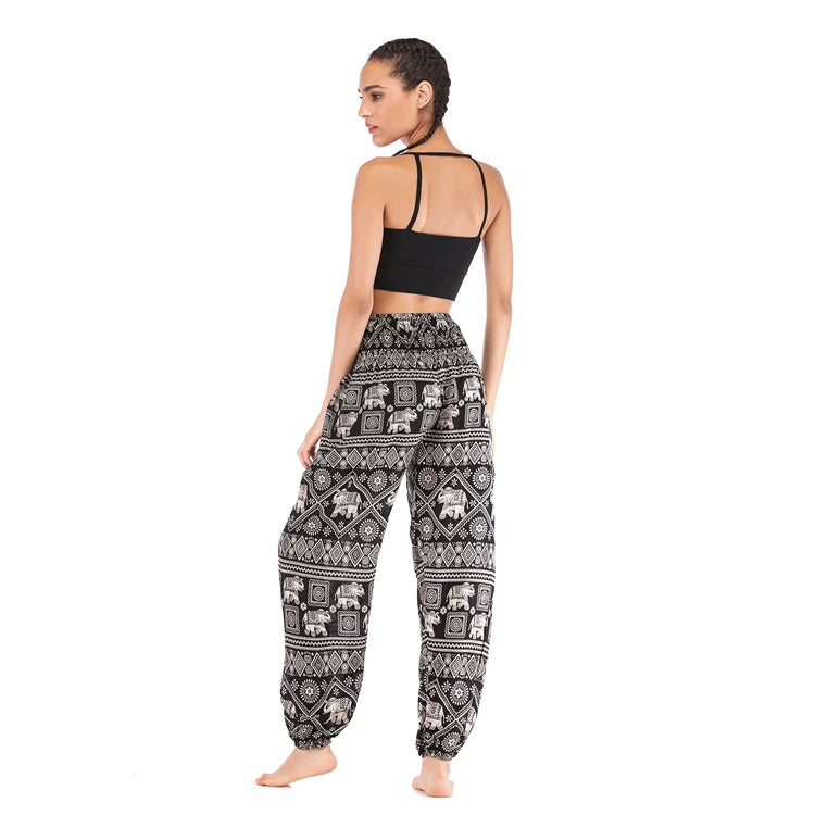 Boho Wide Leg Harem Pants – High Waist Smocked Waist Yoga Bottoms