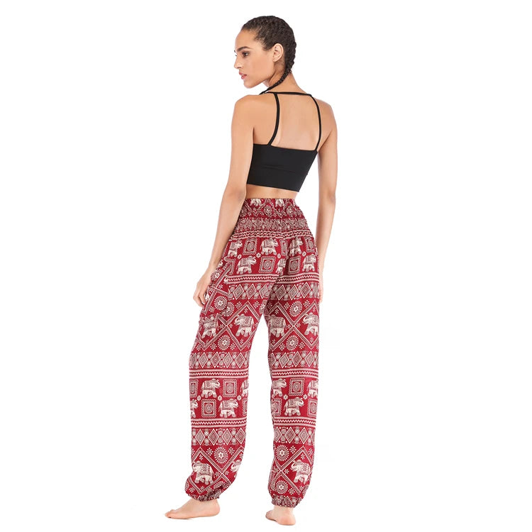 Boho Wide Leg Harem Pants – High Waist Smocked Waist Yoga Bottoms
