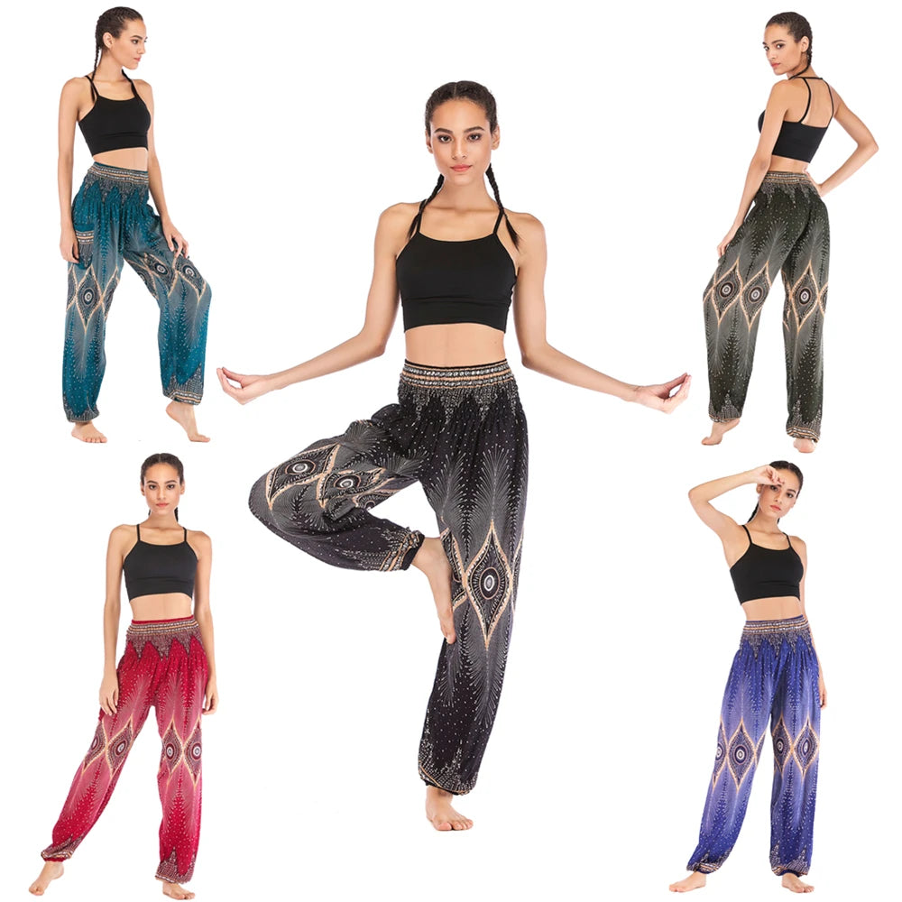 Boho Wide Leg Harem Pants – High Waist Smocked Waist Yoga Bottoms