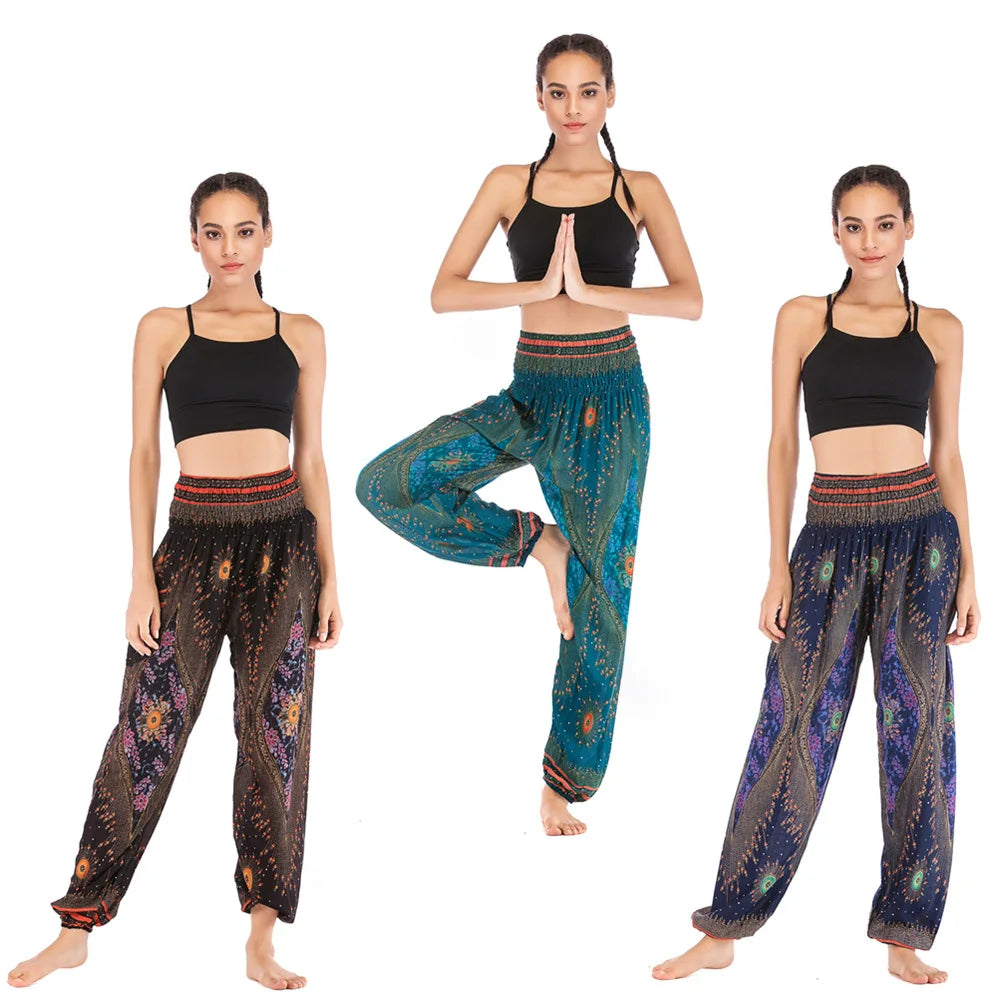 Boho Wide Leg Harem Pants – High Waist Smocked Waist Yoga Bottoms