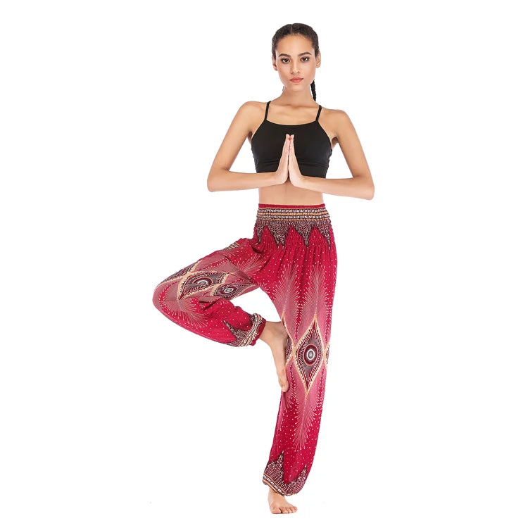 Boho Wide Leg Harem Pants – High Waist Smocked Waist Yoga Bottoms