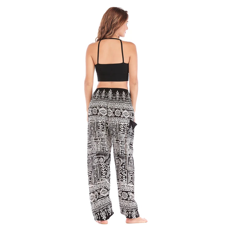 Boho Wide Leg Harem Pants – High Waist Smocked Waist Yoga Bottoms