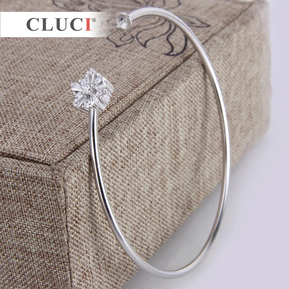 CLUCI five-pointed star 925 sterling silver bracelet accessary Adjustable Tiny Flower Bijoux bracelet to match pearl SB050SB