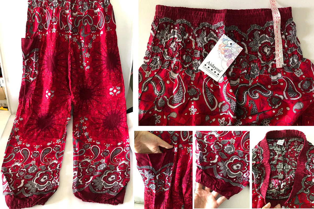 Boho Wide Leg Harem Pants – High Waist Smocked Waist Yoga Bottoms