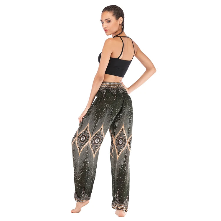 Boho Wide Leg Harem Pants – High Waist Smocked Waist Yoga Bottoms