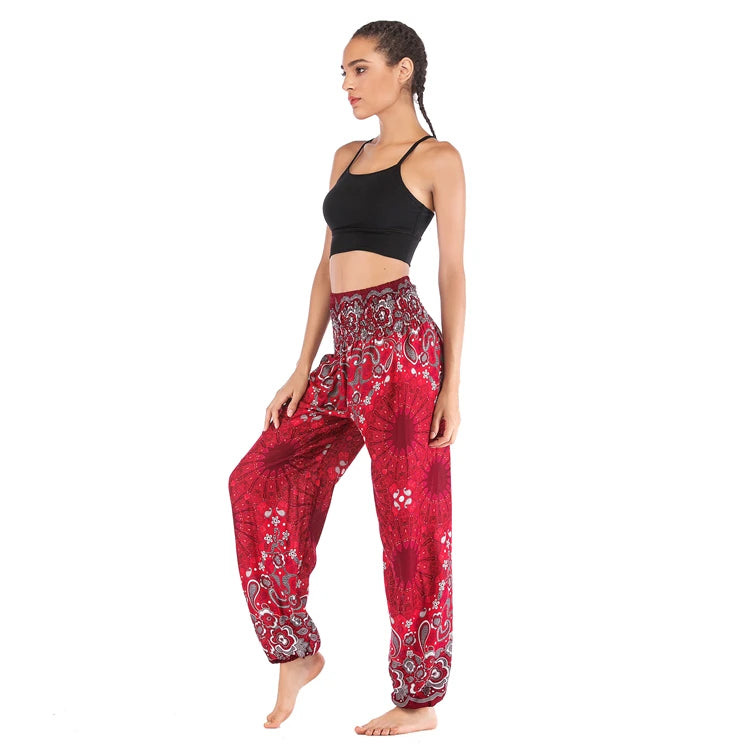 Boho Wide Leg Harem Pants – High Waist Smocked Waist Yoga Bottoms