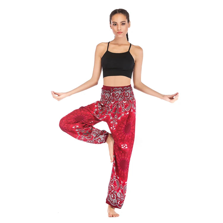 Boho Wide Leg Harem Pants – High Waist Smocked Waist Yoga Bottoms