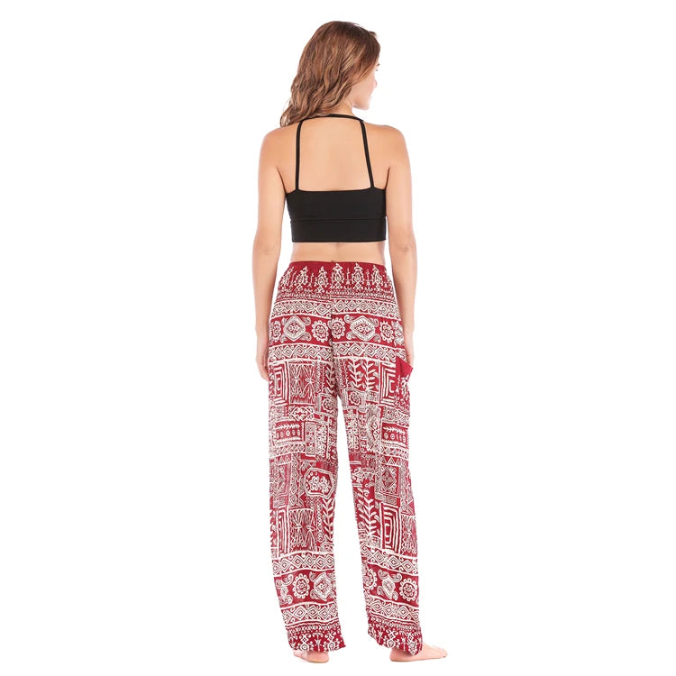 Boho Wide Leg Harem Pants – High Waist Smocked Waist Yoga Bottoms