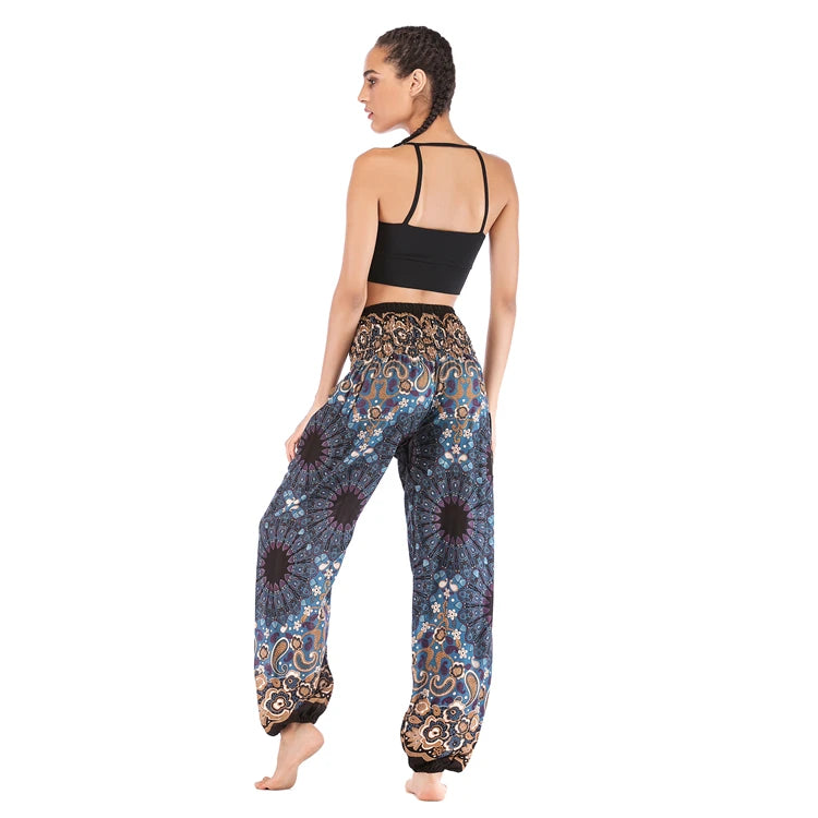 Boho Wide Leg Harem Pants – High Waist Smocked Waist Yoga Bottoms