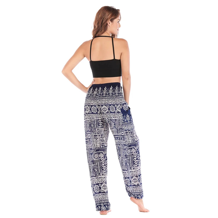 Boho Wide Leg Harem Pants – High Waist Smocked Waist Yoga Bottoms