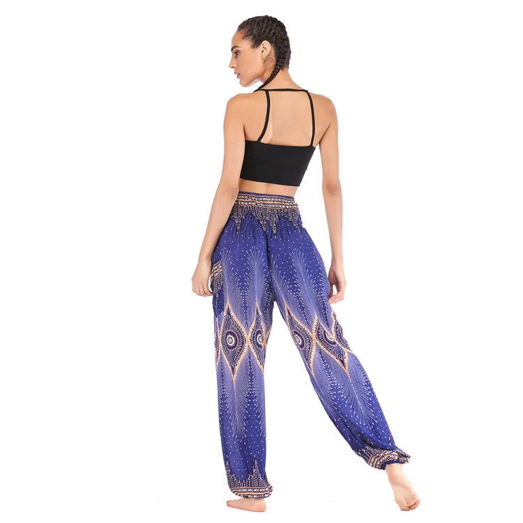 Boho Wide Leg Harem Pants – High Waist Smocked Waist Yoga Bottoms