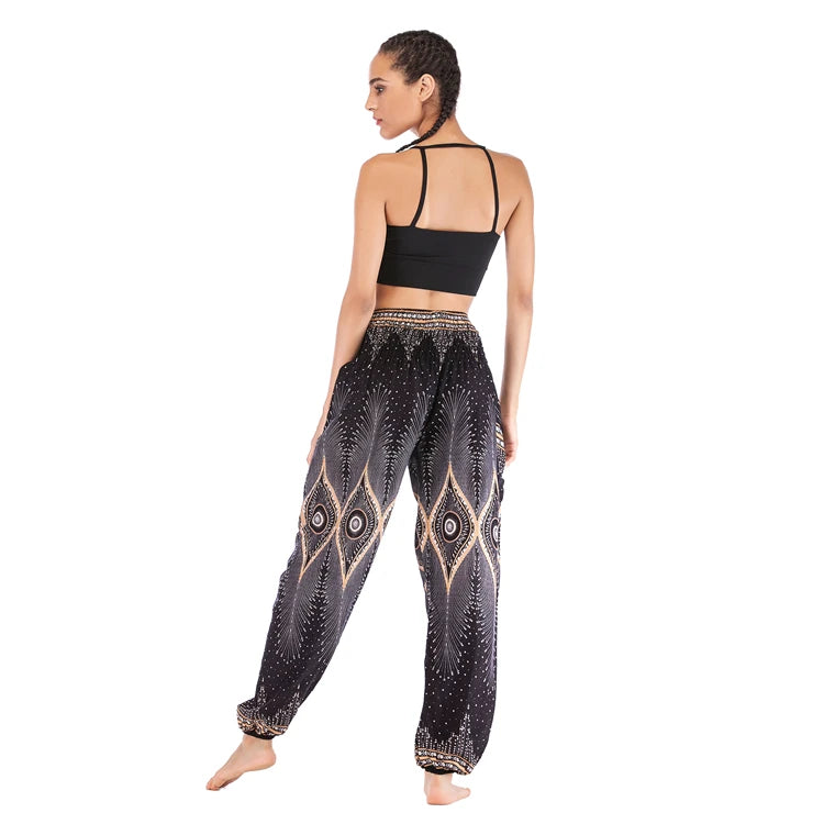 Boho Wide Leg Harem Pants – High Waist Smocked Waist Yoga Bottoms