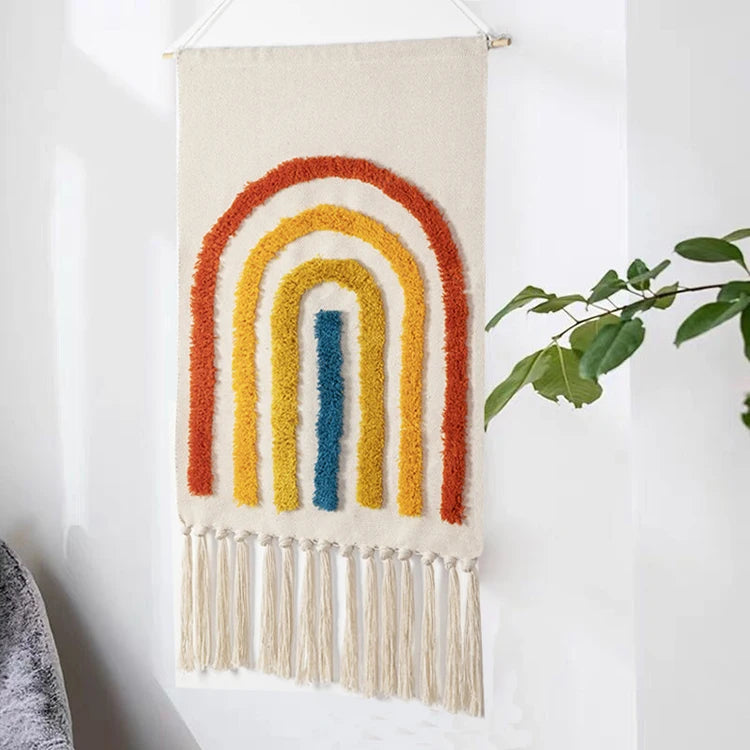 Boho Tassel Wall Tapestry – Handmade Woven Cotton Home Decor