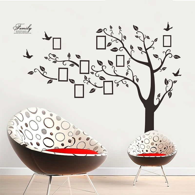 Large Black 3D DIY Photos Frame Trees PVC Wall Decals/Adhesive Family Wall Stickers Mural Art Home Decor Living Room Decorations