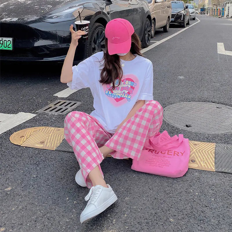 Pants Women Plaid High Waist Hot Sale Summer Loose Korean Style Wide Leg Pockets All-match Stylish New Arrivals Popular Female