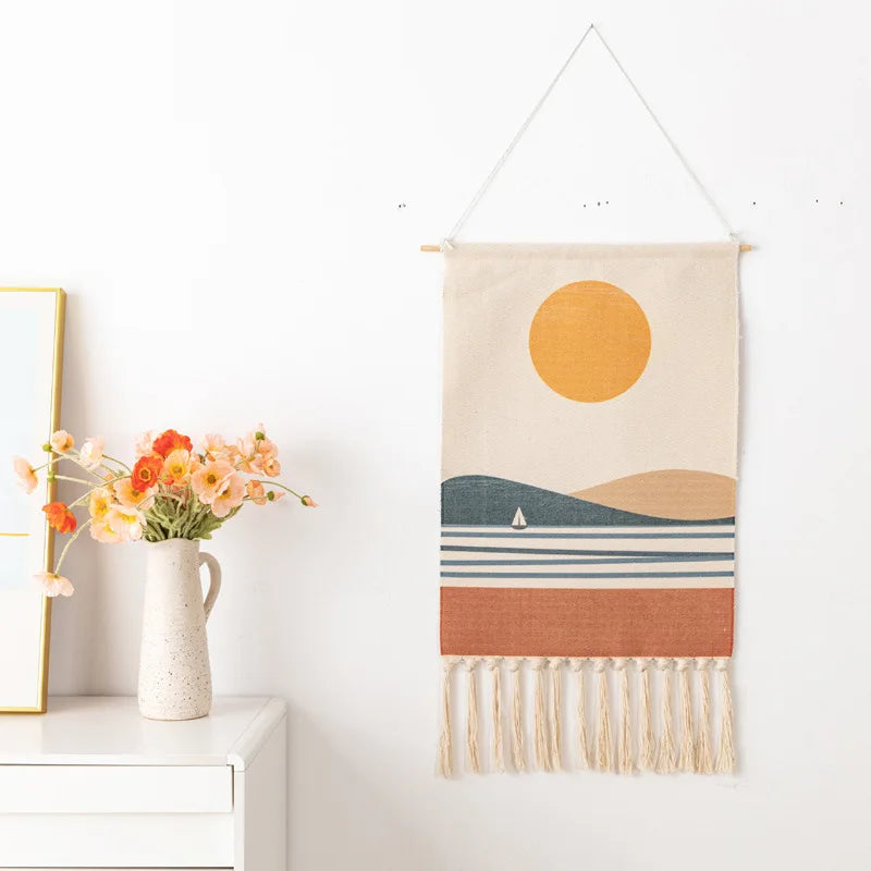 Boho Tassel Wall Tapestry – Handmade Woven Cotton Home Decor