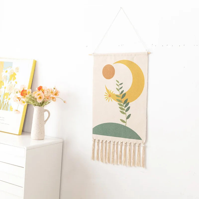 Boho Tassel Wall Tapestry – Handmade Woven Cotton Home Decor