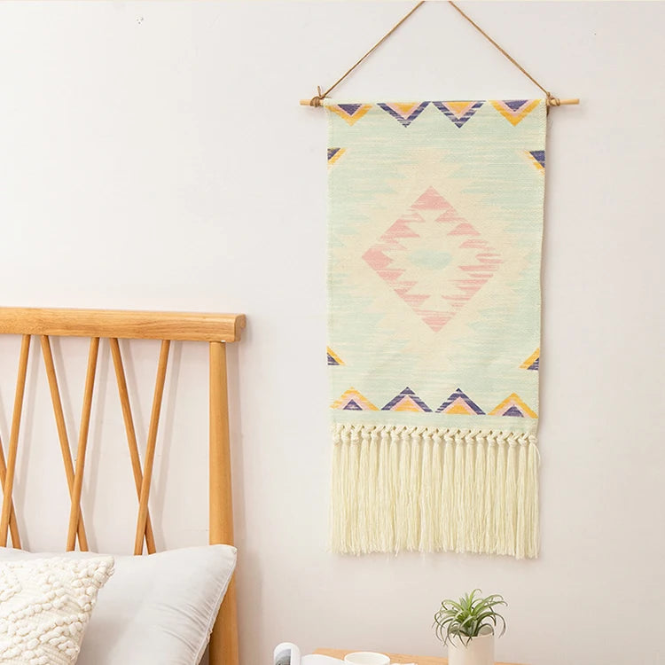 Boho Tassel Wall Tapestry – Handmade Woven Cotton Home Decor