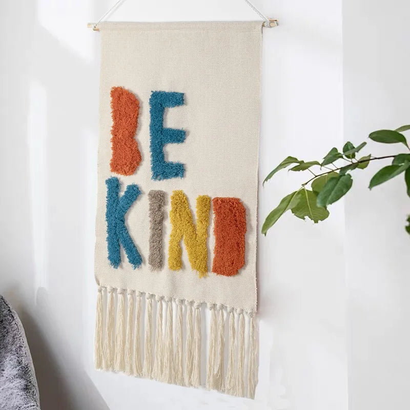Boho Tassel Wall Tapestry – Handmade Woven Cotton Home Decor