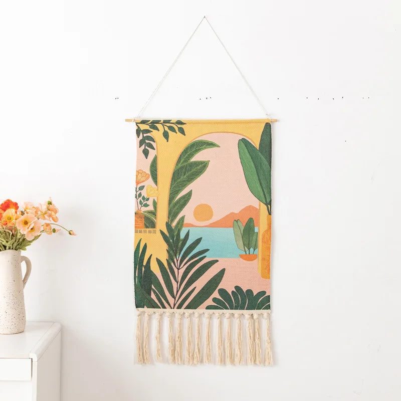 Boho Tassel Wall Tapestry – Handmade Woven Cotton Home Decor